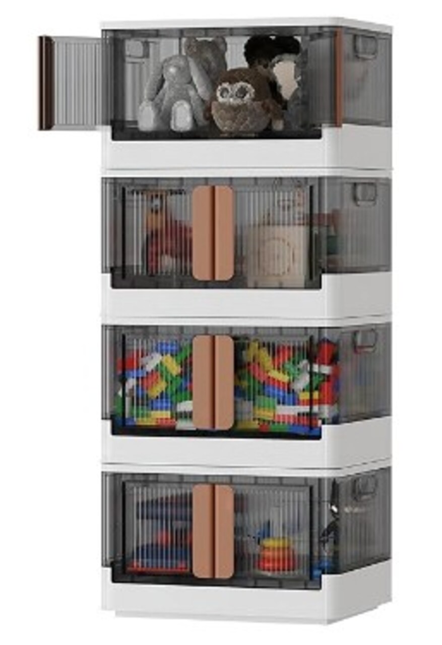 Storage Bins with Lids, 4 Pack - 8.4 Gallon Stackable Storage Bins. Storage Bins with Wheels and a Door, Perfect for Storage and Organization. White (8.4 gal - 4 pack)